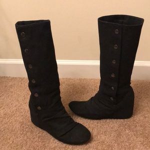 Aldo Black Hidden Wedge Calf Boots